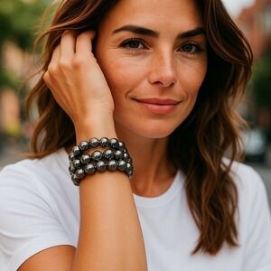 Beaded Bracelet Set - Silver Tone Stretch Bracelets - Women's‎ Fashion